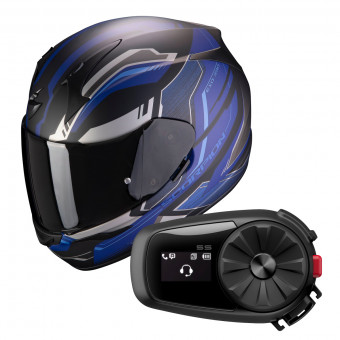 Integral Scorpion Exo 390 Boost Matt Black Silver Blue + Kit Bluetooth Sena 5S Solo