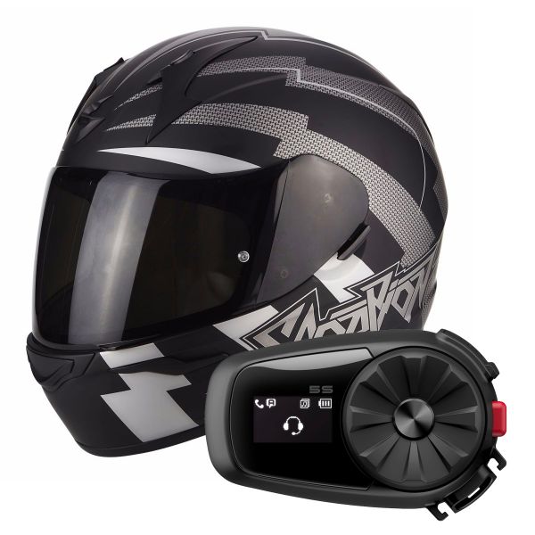 Integral Scorpion Exo 390 Patriot Matt Black Silver + Kit Bluetooth Sena 5S Solo