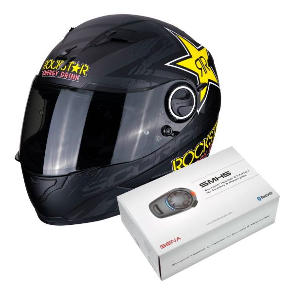 Integral Scorpion Exo 490 Rockstar Negro Amarillo Rojo + Kit Bluetooth Sena SMH5 Solo