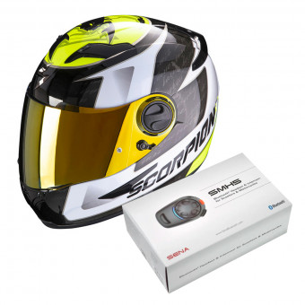 Integral Scorpion Exo 490 Tour White Neon Yellow + Kit Bluetooth Sena SMH5 Solo