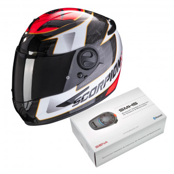 Integral Scorpion Exo 490 Tour White Red + Kit Bluetooth Sena SMH5 Solo