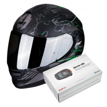 Integral Scorpion Exo 510 Air Likid Negro Mate Verde + Kit Bluetooth Sena SMH5