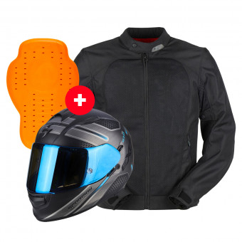 Integral Scorpion Exo 510 Air Route Matt Black Blue + Genesis Mistral Evo 2 + Dorsale D3O