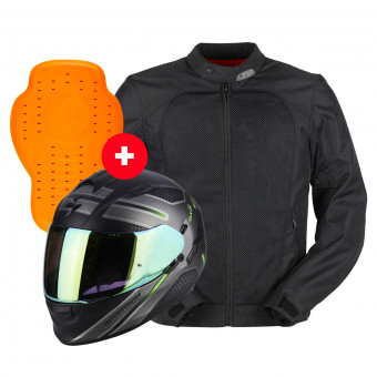 Integral Scorpion Exo 510 Air Route Matt Black Green + Genesis Mistral Evo 2 + Dorsale D3O