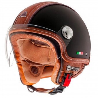 Casque jet Helmo Pelledura Black Matt Leather Brown Casque jet Helmo Pelledura Black Matt Leather Brown