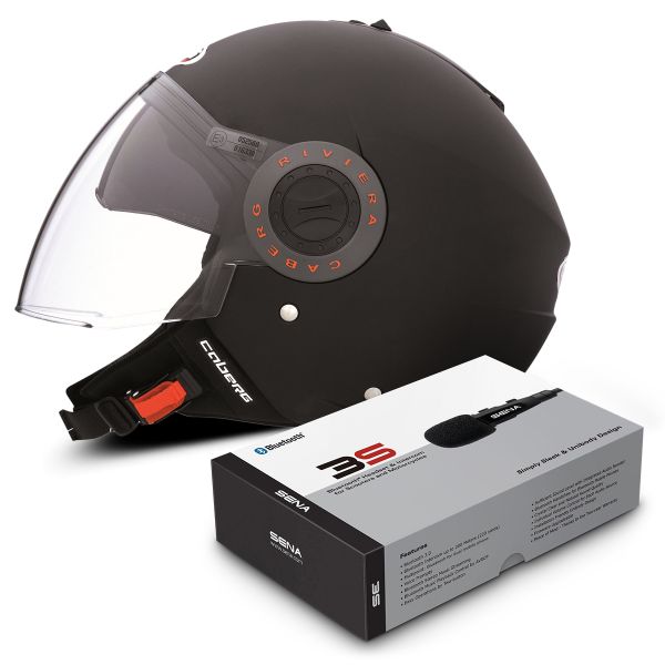 jet Caberg Riviera V2+ Matt Black + Sena 3S Bluetooth Kit