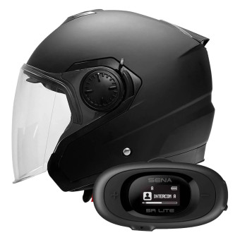 Casque jet Awax Awax Jet 22.06 Matt Black + Kit Bluetooth 5R Lite Casque jet Awax Awax Jet 22.06 Matt Black + Kit Bluetooth 5R Lite