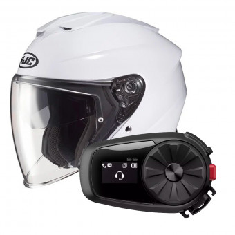 jet HJC I30 Pearl White + Kit Bluetooth Sena 5S