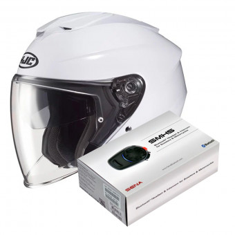 jet HJC I30 Pearl White + Kit Bluetooth Sena SMH5