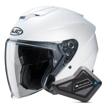 jet HJC I30 Semi Flat Pearl White + Kit Bluetooth BT Mini