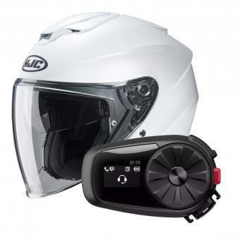 jet HJC I30 Semi Flat Pearl White + Kit Bluetooth Sena 5S