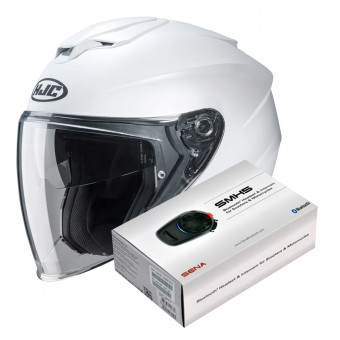 jet HJC I30 Semi Flat Pearl White + Kit Bluetooth Sena SMH5