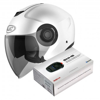 jet HJC I40 Semi Flat White + Kit Bluetooth Sena SMH5