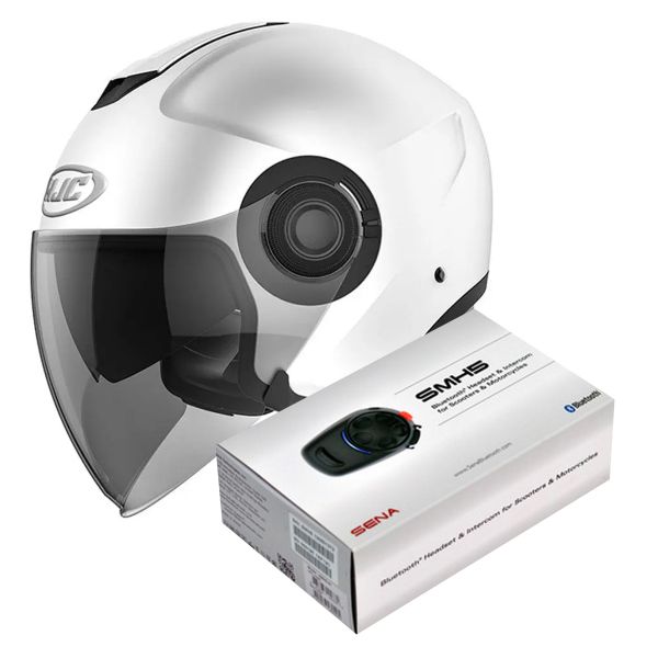 jet HJC I40 Semi Flat White + Kit Bluetooth Sena SMH5
