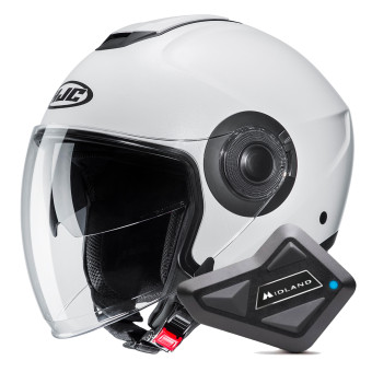 jet HJC i40N Semi Flat Pearl White + Kit Bluetooth BT Mini