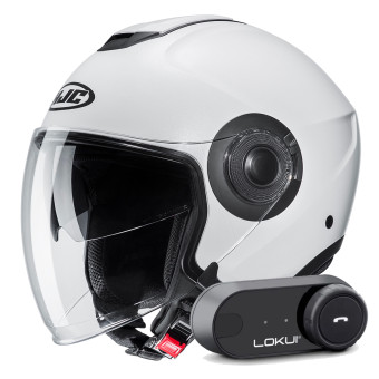 jet HJC i40N Semi Flat Pearl White + Kit Bluetooth Lokui K30