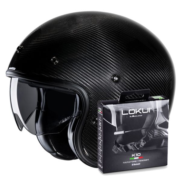 jet HJC V31 Carbon Black + Kit Bluetooth Lokui K10