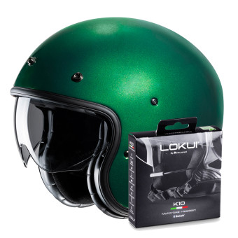 jet HJC V31 Deep Green + Kit Bluetooth Lokui K10