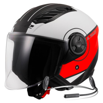 jet LS2 Airflow II Cover Matt White Red OF616 + Kit Bluetooth Lokui K10