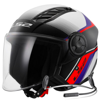 jet LS2 Airflow II Rush White Blue Red OF616 + Kit Bluetooth Lokui K10