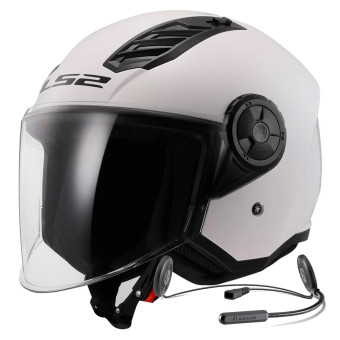 jet LS2 Airflow II Solid White OF616 + Kit Bluetooth BT Mini