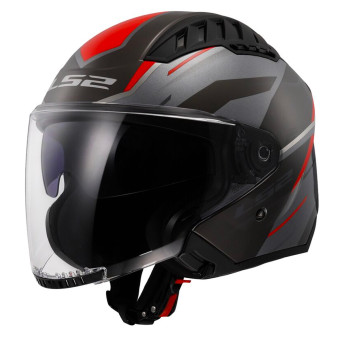 Casque jet LS2 Copter II Diston Grey Red OF600 Casque jet LS2 Copter II Diston Grey Red OF600