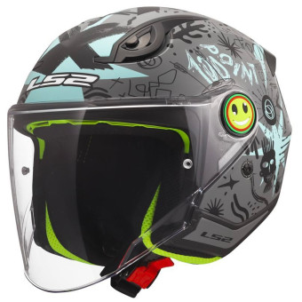 Casque jet LS2 Funny II Scribble Grey Blue OF622