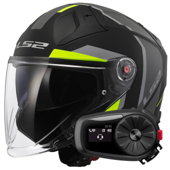 jet LS2 Infinity II Focus Matt Black H-V Yellow OF603 + Kit Bluetooth 5S Solo