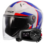 Casque jet LS2 Infinity II Focus White Blue Red OF603 + Kit Bluetooth 5S Solo