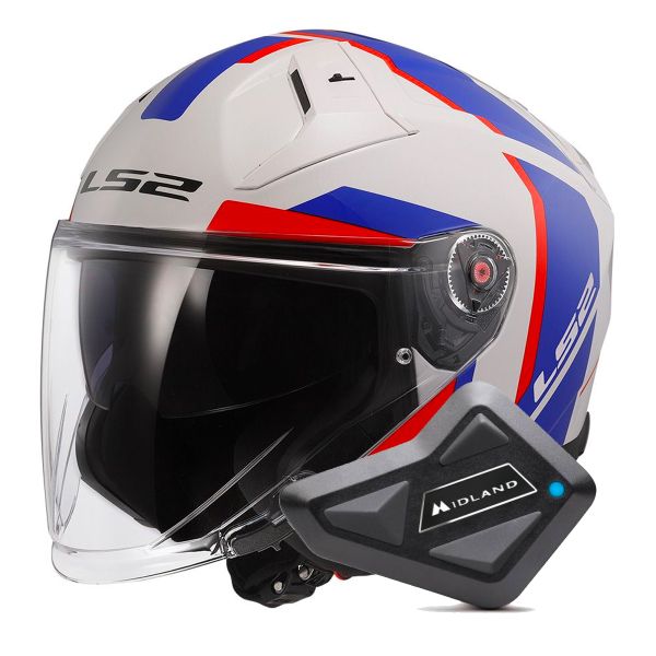 jet LS2 Infinity II Focus White Blue Red OF603 + Kit Bluetooth BT Mini jet LS2 Infinity II Focus White Blue Red OF603 + Kit Bluetooth BT Mini