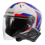 Casque jet LS2 Infinity II Focus White Blue Red OF603 + Kit Bluetooth BT Mini