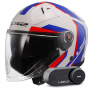 Casque jet LS2 Infinity II Focus White Blue Red OF603 + Kit Bluetooth Lokui K30