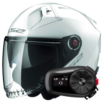 jet LS2 Infinity II Gloss White OF603 + Kit Bluetooth 5S Solo