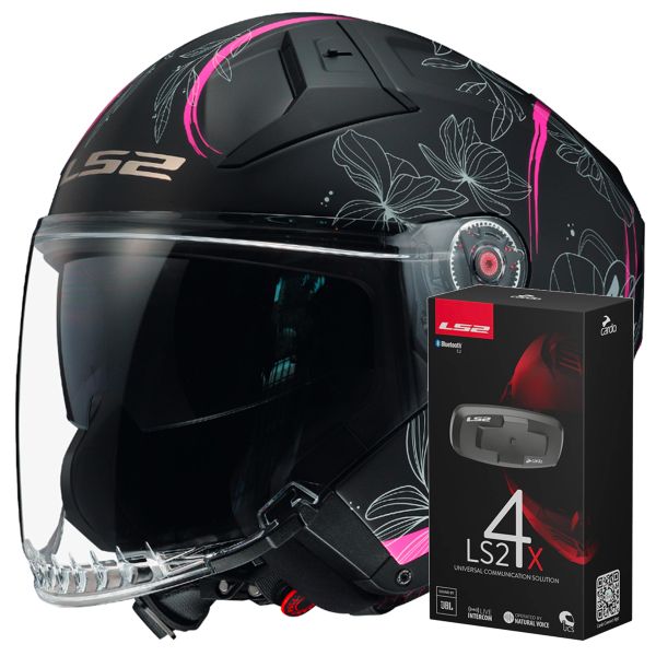 jet LS2 Infinity II Lotus Matt Pink OF603 + Kit Bluetooth 4X Cardo