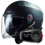 Casque jet LS2 Infinity II Matt Black OF603 + Kit Bluetooth 5S Solo