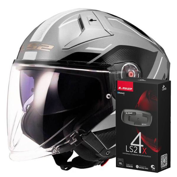 jet LS2 Infinity II Veyron Grey White OF603 + Kit Bluetooth 4X Cardo