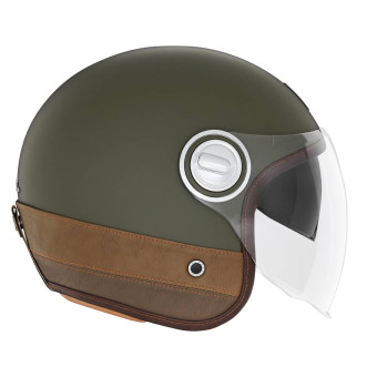 Casque jet NOX Heritage Matt Kaki Leather Brown Casque jet NOX Heritage Matt Kaki Leather Brown