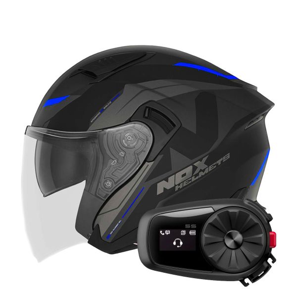 jet NOX N130 Klint Matt Black Blue + Kit Bluetooth 5S Solo