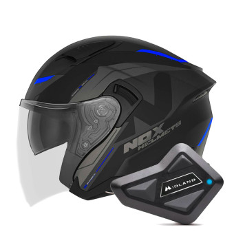 jet NOX N130 Klint Matt Black Blue + Kit Bluetooth BT Mini
