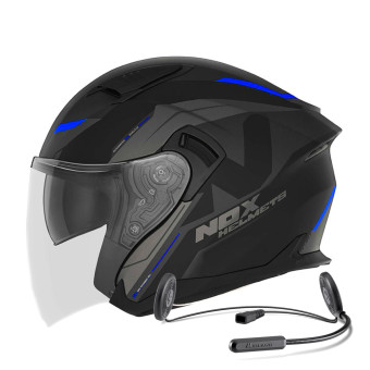 jet NOX N130 Klint Matt Black Blue + Kit Bluetooth Lokui K10