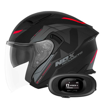 jet NOX N130 Klint Matt Black Red + Kit bluetooth 5R Lite Solo