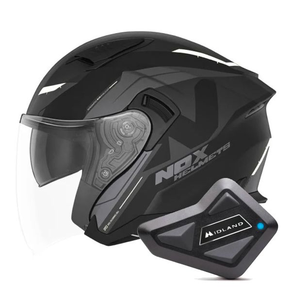 jet NOX N130 Klint Matt Black White + Kit Bluetooth BT Mini