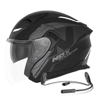 jet NOX N130 Klint Matt Black White + Kit Bluetooth Lokui K10