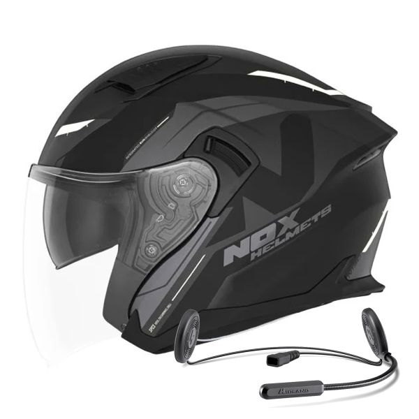 jet NOX N130 Klint Matt Black White + Kit Bluetooth Lokui K10