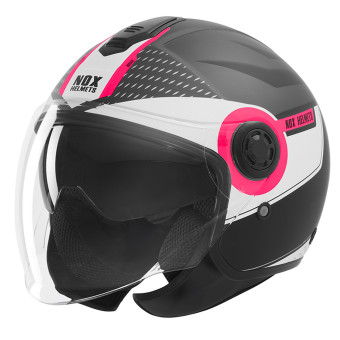 Casque jet NOX N182 Round Mat Black Pink