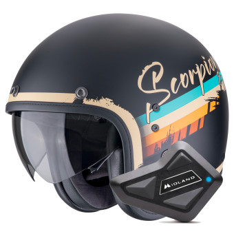 jet Scorpion Belfast Evo Adonis Matt Black Beige + Kit Bluetooth BT Mini