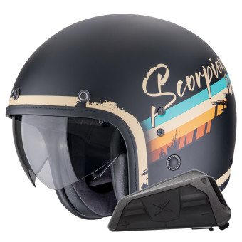 jet Scorpion Belfast Evo Adonis Negro Mate Beige + Kit Bluetooth Exo-Com Link-1