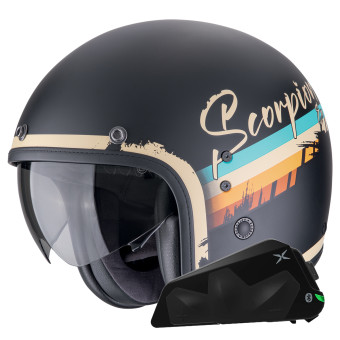 jet Scorpion Belfast Evo Adonis Negro Mate Beige + Kit Bluetooth Exo-Com Link-1C