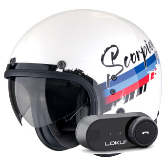 jet Scorpion Belfast Evo Adonis White Red Blue + Kit Bluetooth Lokui K30