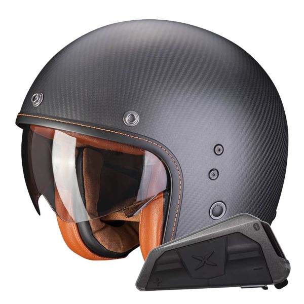 jet Scorpion Belfast Evo Carbono Negro Mate + Kit Bluetooth Exo-Com Link-1